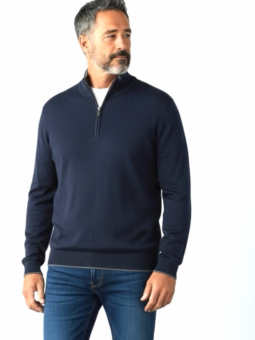 NWOT Ash &  Erie Men's Merino Wool Quarter Zip Sweater Pullover Navy Blue L